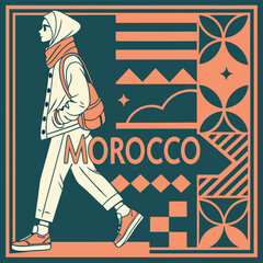 Futuristic illustration of morocco , paris and japan vector t shirt design, vector graphic, typographic poster or tshirts street wear and Urban style