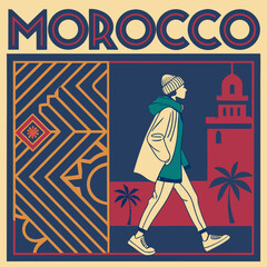 Futuristic illustration of morocco , paris and japan vector t shirt design, vector graphic, typographic poster or tshirts street wear and Urban style