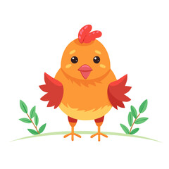 Cute Cartoon Baby Chicken or Easter Chick Flat Vector Illustration