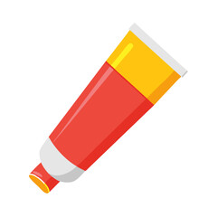 Bright Red and Yellow Tube of Toothpaste, Cream, or Paint Vector Illustration