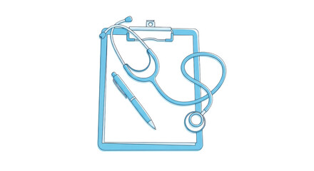 Isolated Medical Clipboard with Stethoscope and Pen