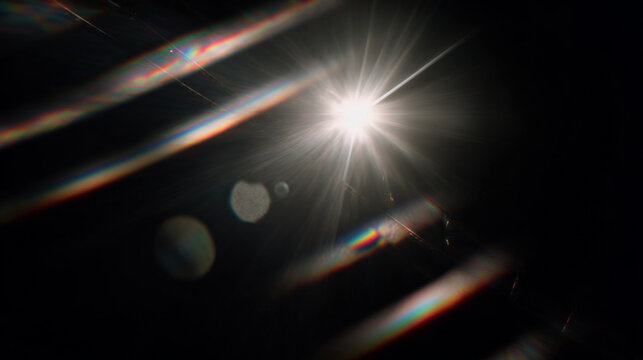 Background of Christmas red retro film overly, image with scratch, dust and light leaks. Xmas lens flare holographic effect background.Glowing glotter bokeh winter holidys aesthetic - Powered by Adobe