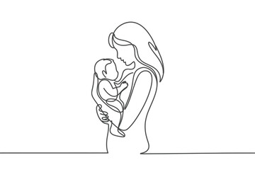 Single Line Drawing Mother Holding Baby minimalist