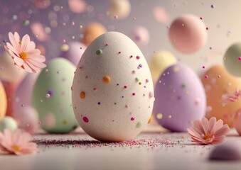 Fototapeta premium Pastel Easter Egg with Sprinkles and Flowers