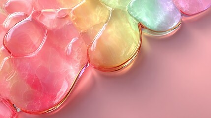 Abstract rainbow liquid shapes on a soft pink background