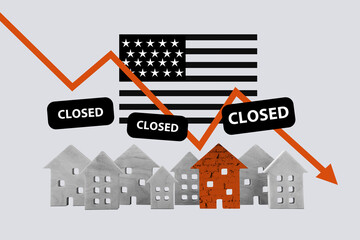 Creative art sketch photo collage of america state country inflation problem arrow regress real...
