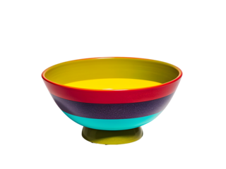 Colorful Semicircle Bowl with Yellow Red Purple and Teal Stripes on a White Background isolated on a transparent background