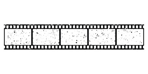 Film strip, long grunge filmstrip, old vintage movie reel frames, vector cinema video or photo tape. Grunge long film strip or movie camera negative roll with transparent background