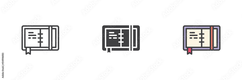 Aufkleber Notebook icon set in line, solid and filled outline style