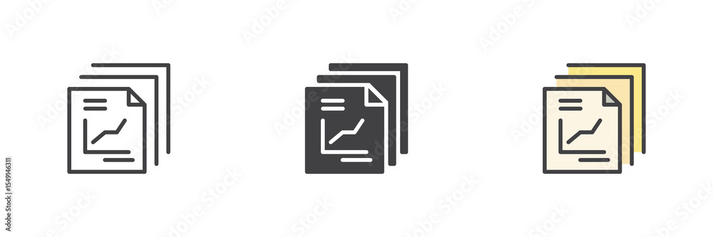 Aufkleber Documents folder icon set in line, solid and filled outline style