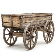 Fototapeta premium Vintage Wooden Cart: A weathered wooden cart, a relic of a bygone era, stands as a testament to craftsmanship and a simpler time. This classic wagon is a symbol of history.