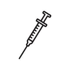 Outlined Medical Syringe with Measurement Marks - Vector Line Icon for Healthcare and Injections