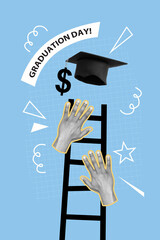 Template sketch image composite collage of knowledge academic ladder hand hold education hat...
