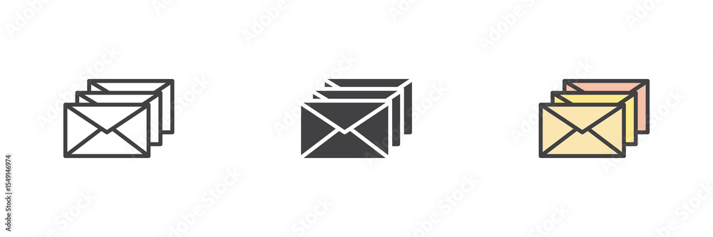 Poster Mail envelope icon set in line, solid and filled outline style