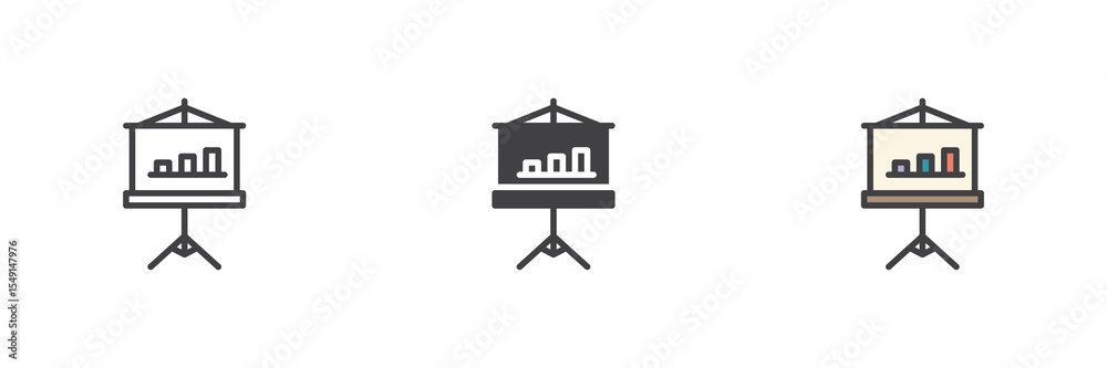 Poster Presentation board icon set in line, solid and filled outline style