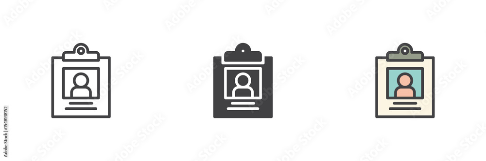 Poster profile clipboard icon set in line, solid and filled outline style