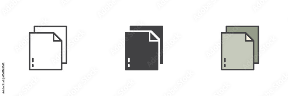 Poster folded paper sheet icon set in line, solid and filled outline style