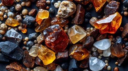 Vibrant Gemstones A Collection of Sparkling Orange, Yellow, and Brown Crystals
