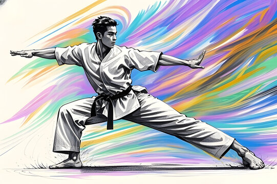 illustration single pencak silat athlete in action colorful background ai generated