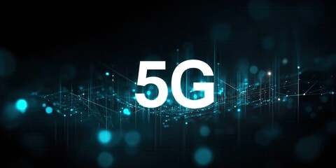 Obraz premium 5G network digital hologram. High-speed mobile and internet on city background.