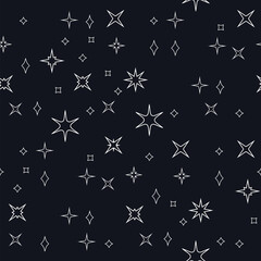 Starry seamless pattern spreading across dark cosmic background, night sky texture, vector astronomical art