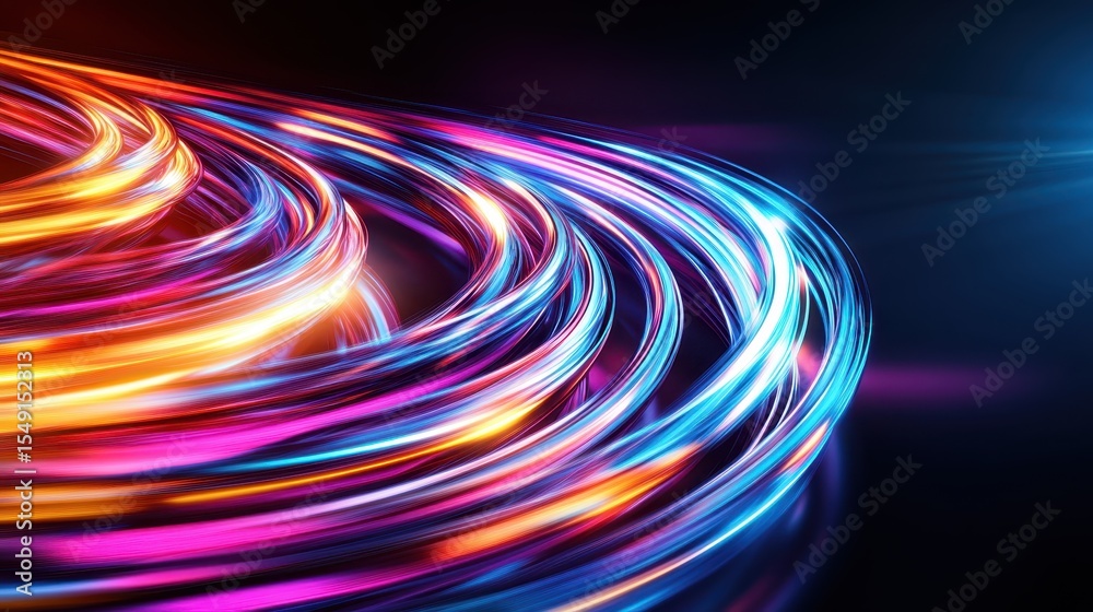 Poster a mesmerizing display of colorful light trails illustrates energy and movement, creating a dynamic a