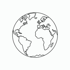 Simple Line Drawing of Planet Earth