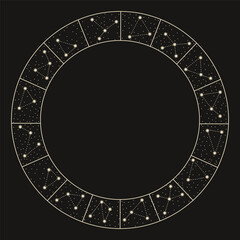 Vector illustration set of moon phases. Different stages of moonlight activity in vintage engraving style. Zodiac Signs	