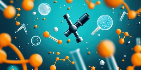 Abstract Molecular Science Background with Colorful Chemicals and Tools