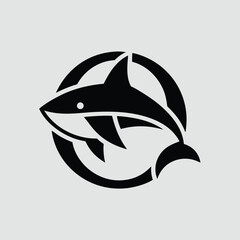 Naklejka premium Simple black and white shark logo in a circle for modern branding design