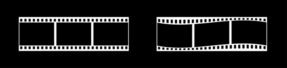 35mm film strip vector design with 3 frames on black background. White film reel symbol illustration to use for photography, television, cinema, photo frame.