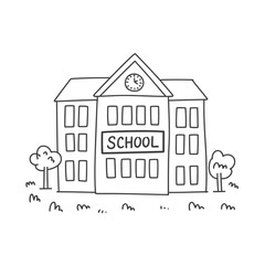 Fototapeta premium Simple School Building Line Drawing Illustration