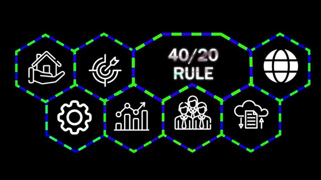 A 40/20 rule concept button on a futuristic ,beautiful abstract wave technology black background.