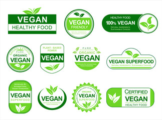 Vegan icon set badge and emblem sign bio ecology organic logo and badges label tag collection