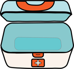 Flat Vector Illustration of an Empty First Aid Medicine Box with Open Lid