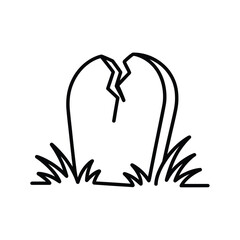 Cracked Gravestone Line Art Illustration