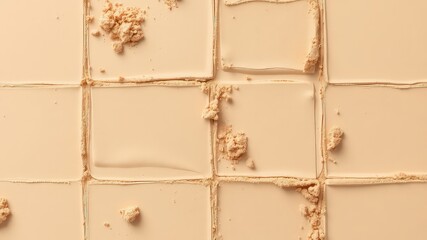 Close up studio shot of a structured arrangement of beige matte powder foundations with various textures and imperfections