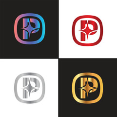 Letter P logo, P logo, AI logo set, modern and minimal design, tech-inspired, colorful icons and symbols, suitable for artificial intelligence, innovation, branding, startups, and digital identity.