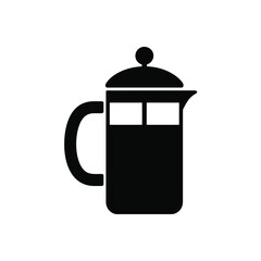 Obraz premium Black and White French Press Coffee Maker Icon Illustration