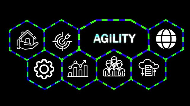 A Agility concept button on a futuristic ,beautiful abstract wave technology black background.