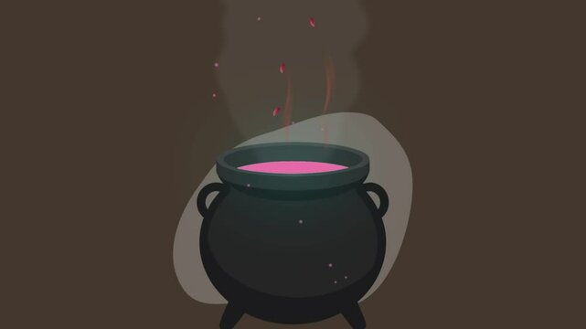 magic cauldron brew love potion with rose petal fall