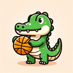 Fototapeta premium cute crocodile with basketball
