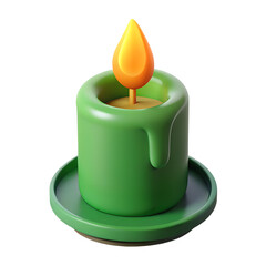 Green Burning Wax Candle With Flame 3D Rendering