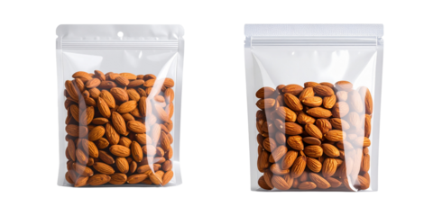  Clear Stand-Up Pouch with Whole Almonds and Zip Lock, isolated on transparent background PNG