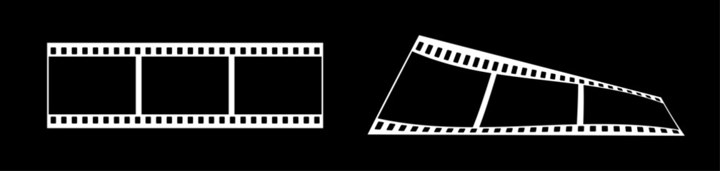 35mm film strip vector design with 3 frames on black background. White film reel symbol illustration to use for photography, television, cinema, photo frame.