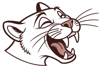 Cartoon cougar roars with expressive features, showcasing its tongue and teeth in a detailed outlined face