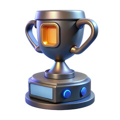 Modern 3d rendered silver trophy with blue accents award and achievement concept