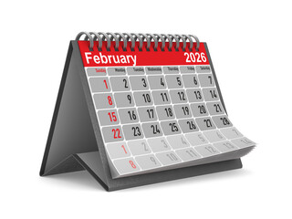 2026 year. Calendar for February. Isolated 3D illustration