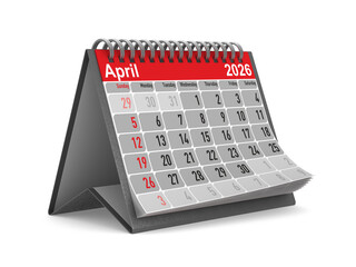 2026 year. Calendar for April. Isolated 3D illustration