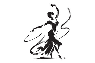 Flamenco dancer poses brush sketch style vector illustration